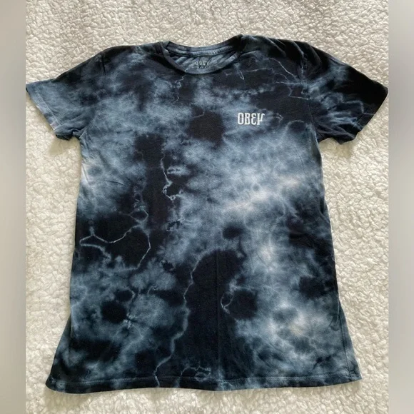 Obey navy blue tie-dye graphic T-Shirt, Make Art Not War, size XS, unisex - Picture 4 of 10